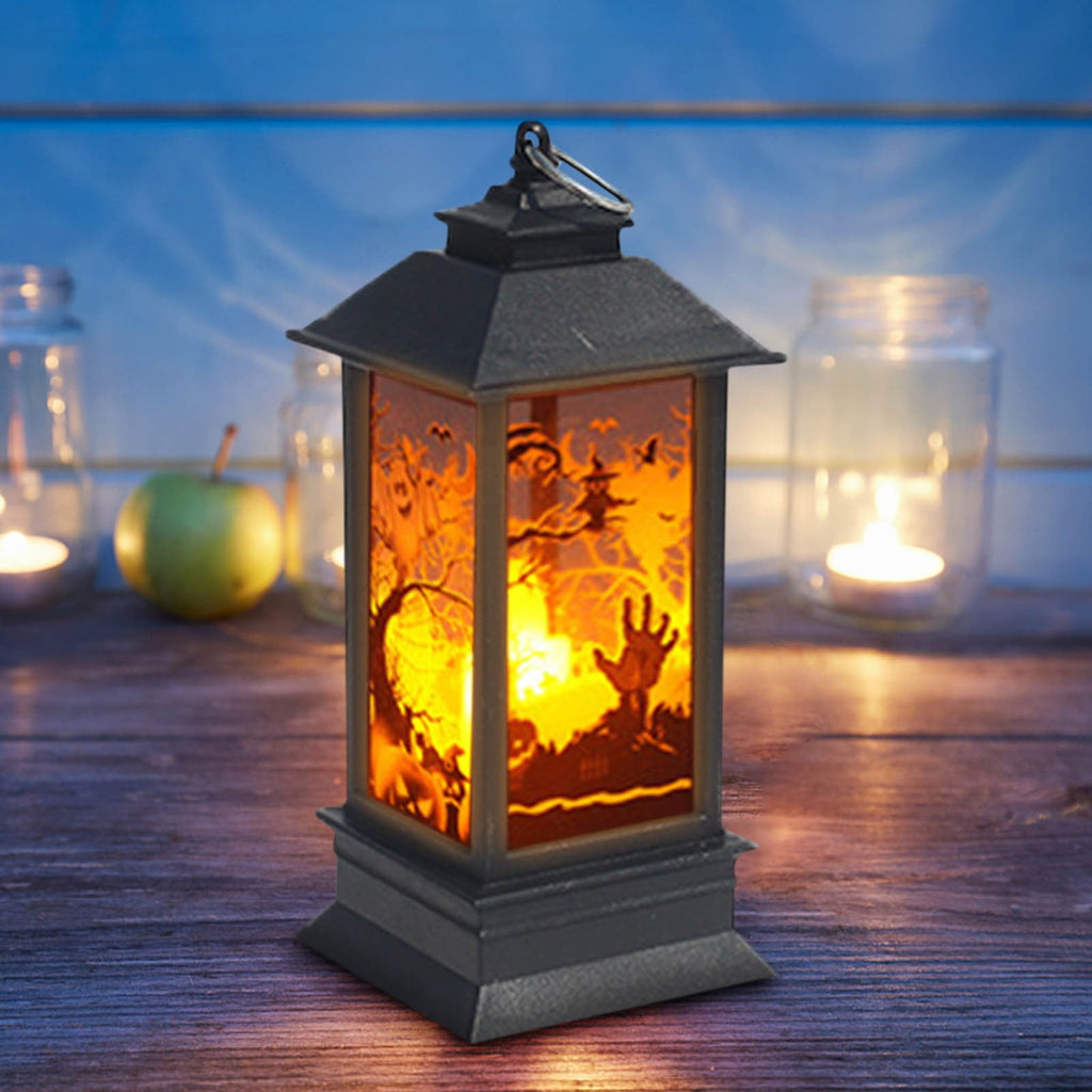Lhrmh Halloween Decor - LED LED Hanging Lamp Candle Lantern with Skeleton and Pumpkin Designs for Portable Spooky Lighting