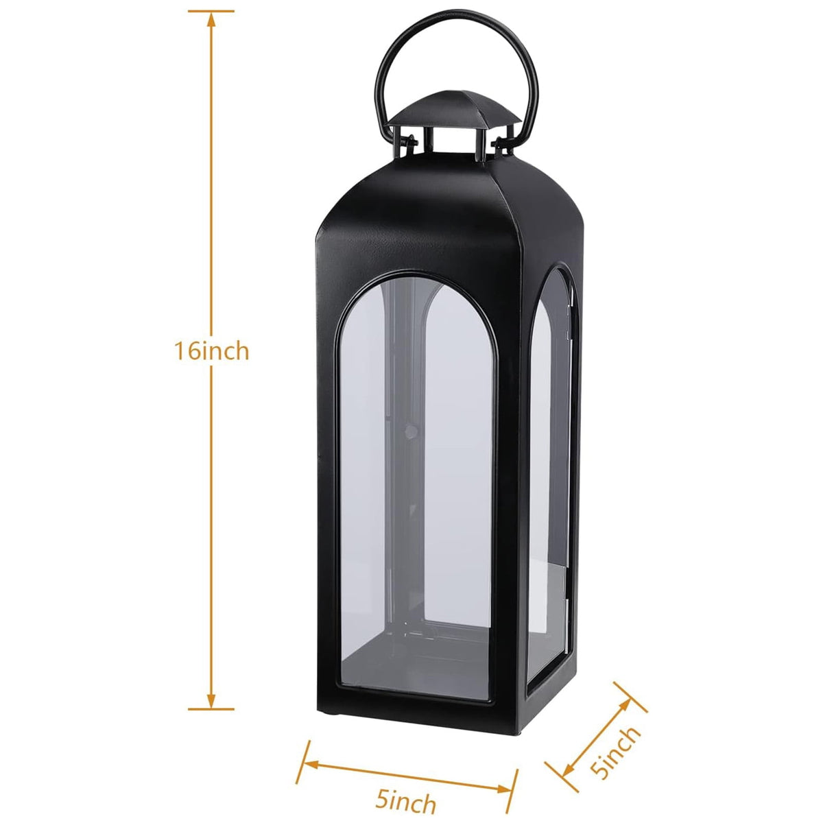 16 Inch Black Hurricane Lantern With Clear Glass Panels For Garden Living Room Indoor Outdoor Parties Weddings Balcony