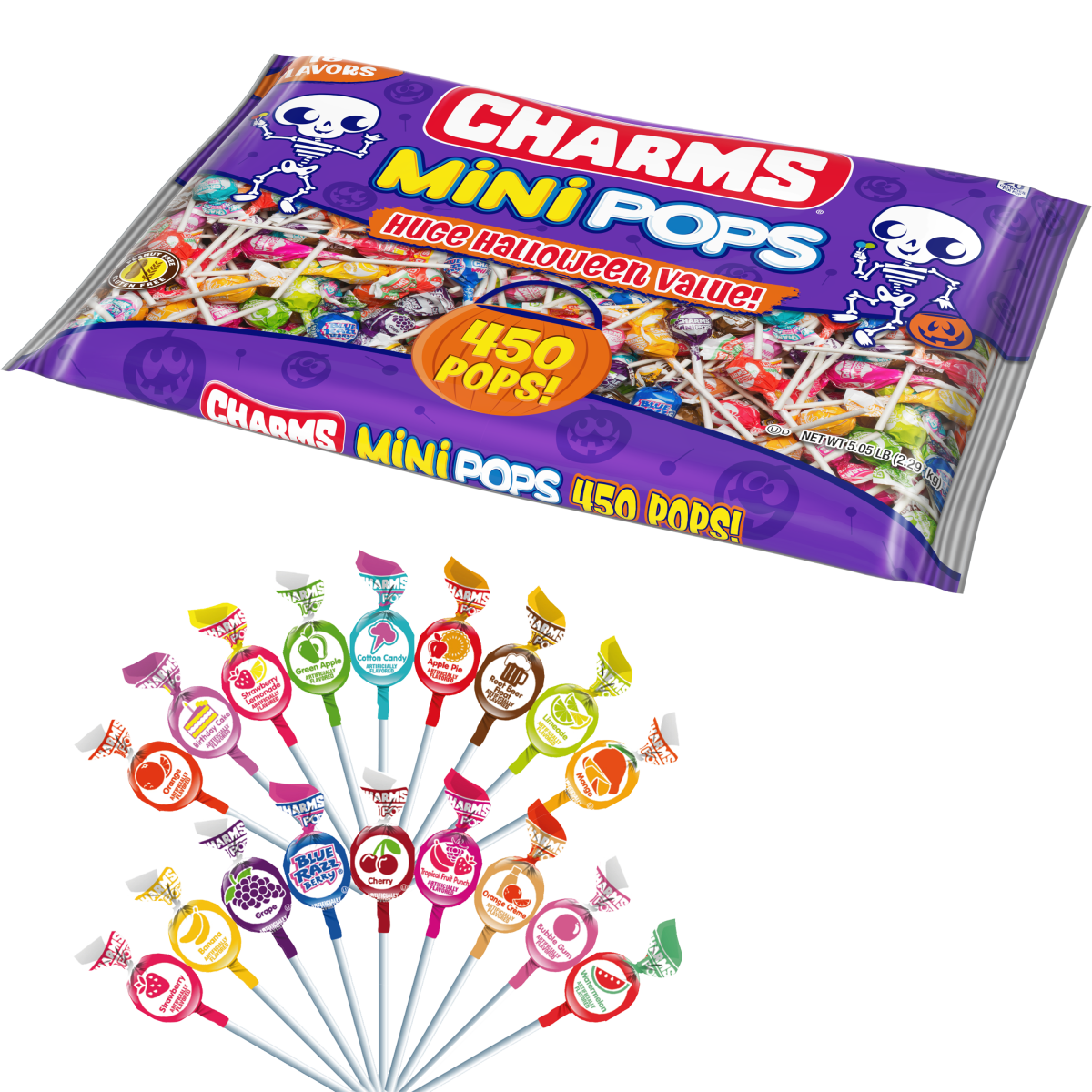 Charms Halloween Mini Lollipops Bag 5.05 lb, 450 Count. Individually Wrapped Halloween Lollipops. Gluten Free & Peanut-Free