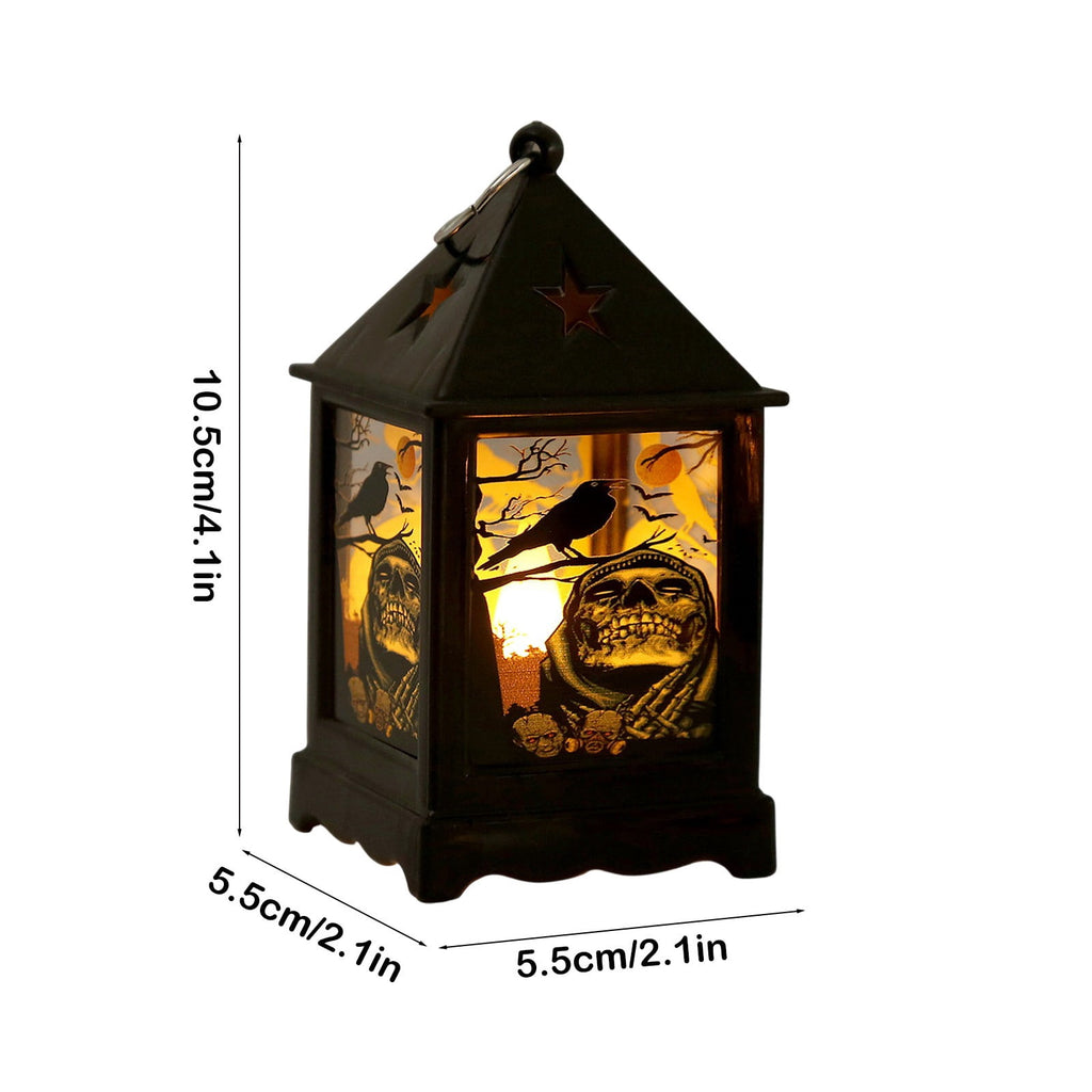Halloween LED Lanterns with Spooky Skeleton, Owl, Bat, Castle & Flame Designs – Battery Operated Hanging Lights for Indoor/Outdoor Halloween Party Decor (C)
