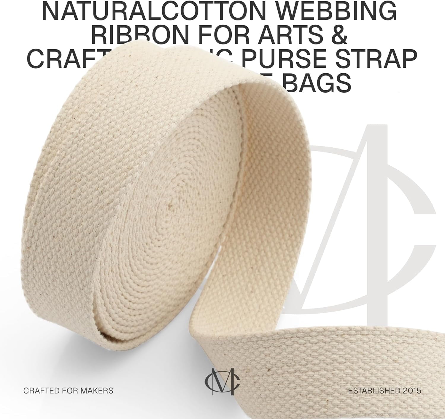 CRAFTME STUDIO Natural Cotton Webbing Ribbon for Bags, Sewing & Crafts (1 Inch x 5 Yards, Natural)