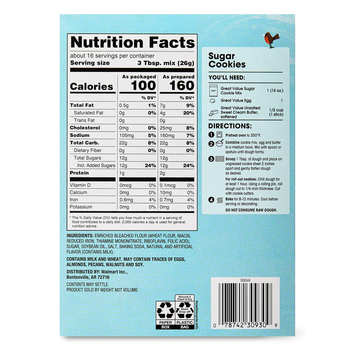 Great Value Sugar Cookie Mix, 15 oz