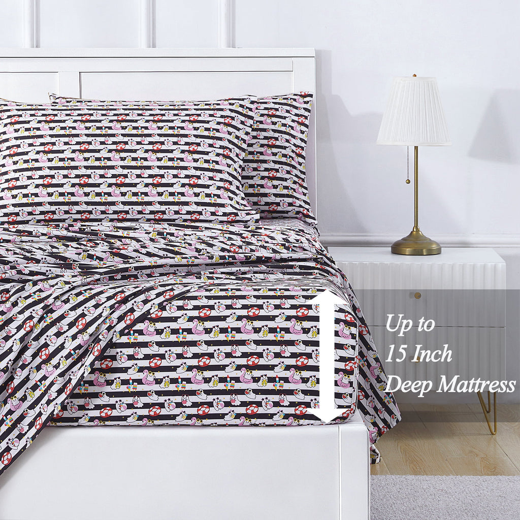 Summerween Crafted by Catherine Full 4-Piece Sheet Set, Black & White Nautical Ghosts