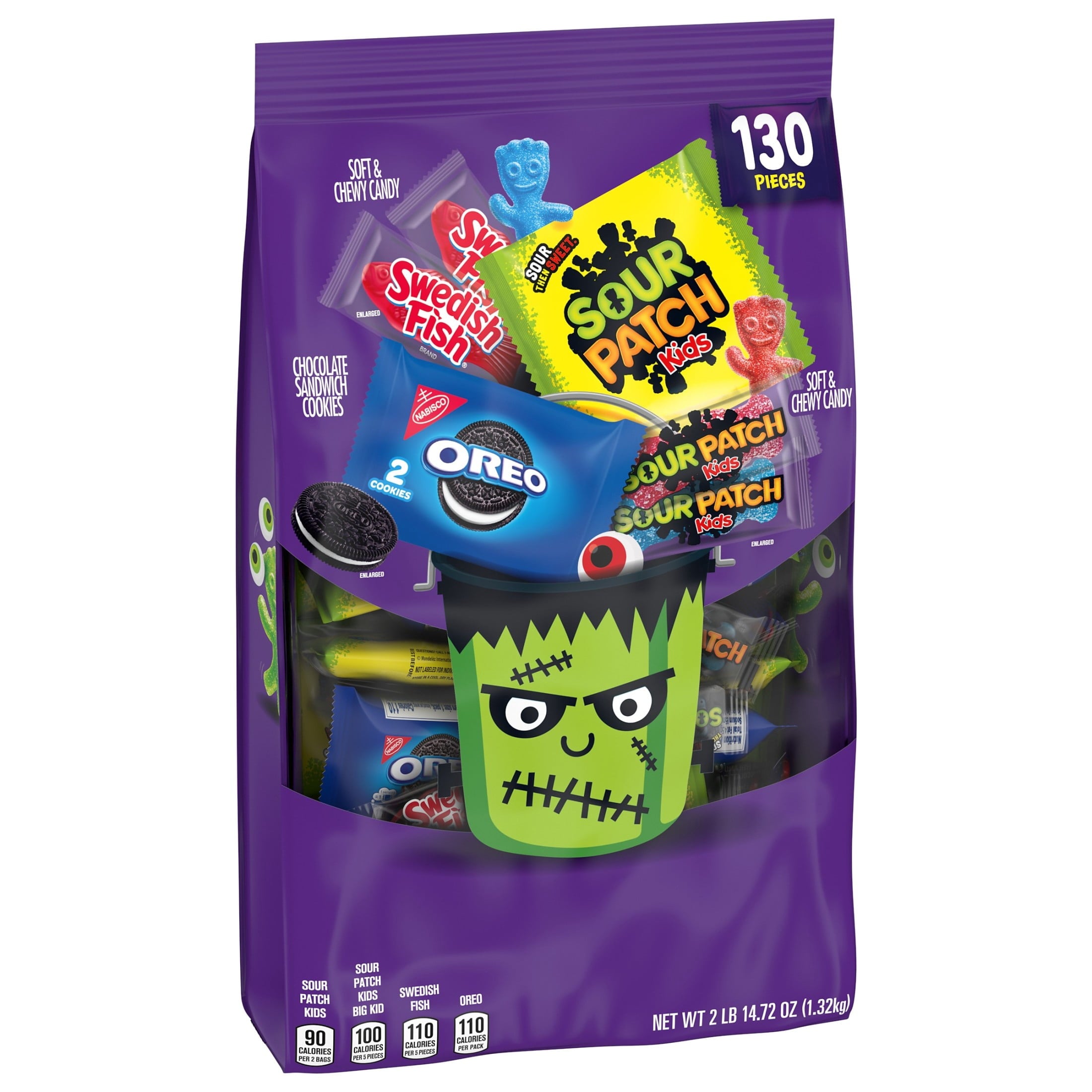 SOUR PATCH KIDS, SWEDISH FISH, and OREO Cookie & Candy Variety Pack, 130 Bags, Bulk Candy