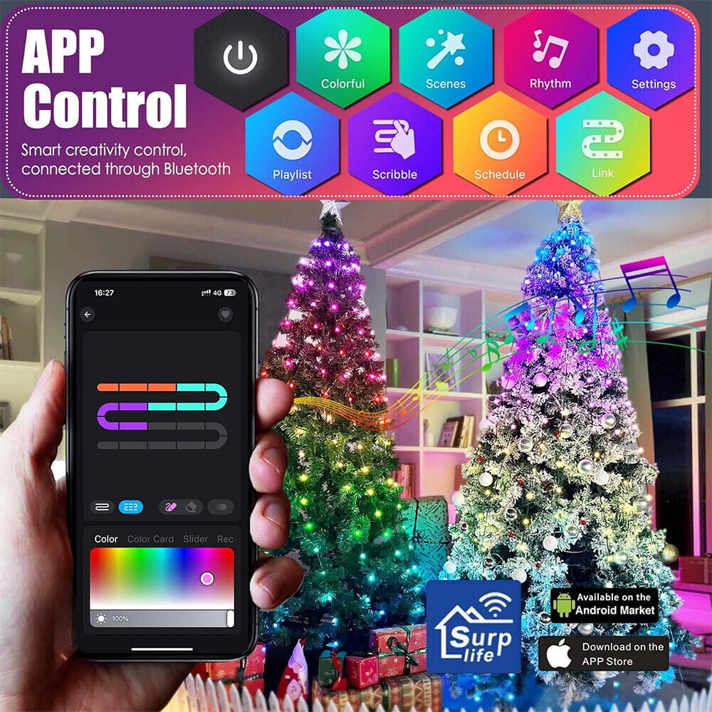IC ICLOVER Christmas String Lights, 6.56FT x 200LEDs Waterfall String Lights, App Control with Remote, 10 Modes Christmas Tree Lights Waterproof for Indoor Outdoor Xmas Decorations