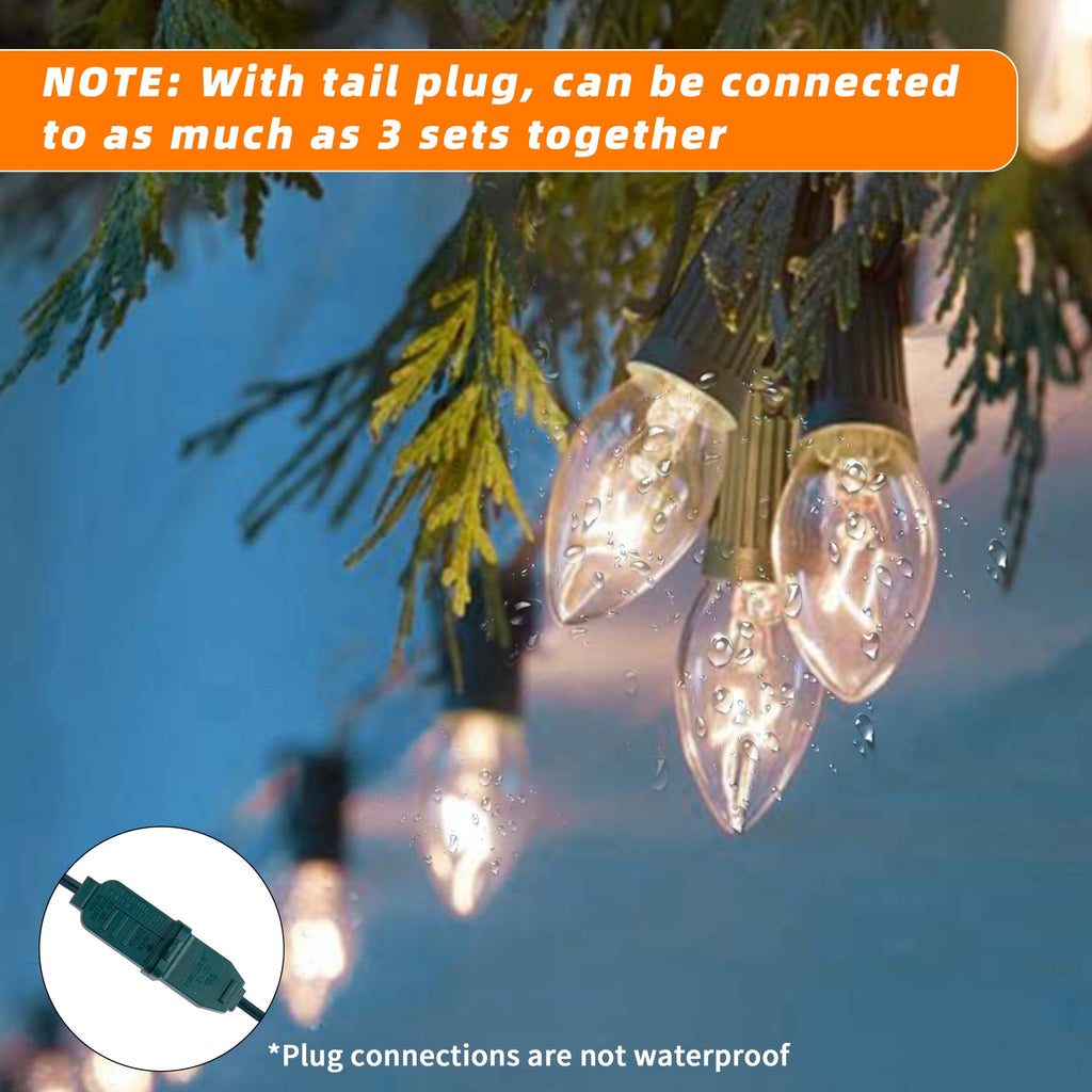 DAYBETTER 25.7ft Christmas Pathway Lights Outdoor, with 20pcs Multi-Color E17 C9 Bulbs, Hangable/Pluggable String Lights for Garden Decor