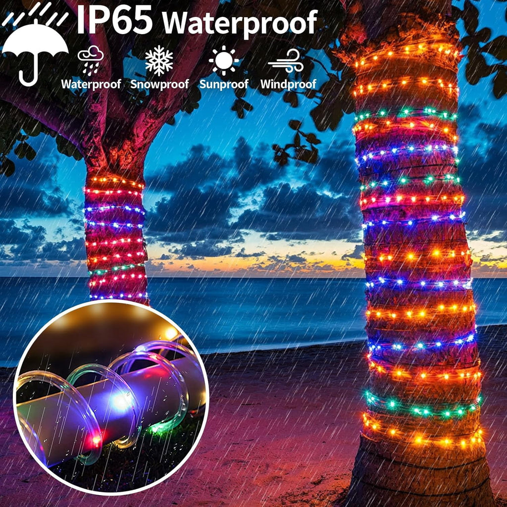 Solar Rope Lights Outdoor Waterproof 100LED Tube String Lights with USB Rechargeable Timer 8 Modes Dimmable Twinkle Fairy String Light for Trampoline Yard Pool Party Wedding Christmas