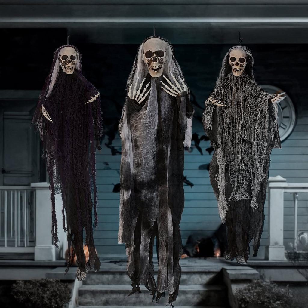 Ktaxon 4ft Hanging Ghost Animated Halloween Decoration 3pcs Creepy Skeleton Set
