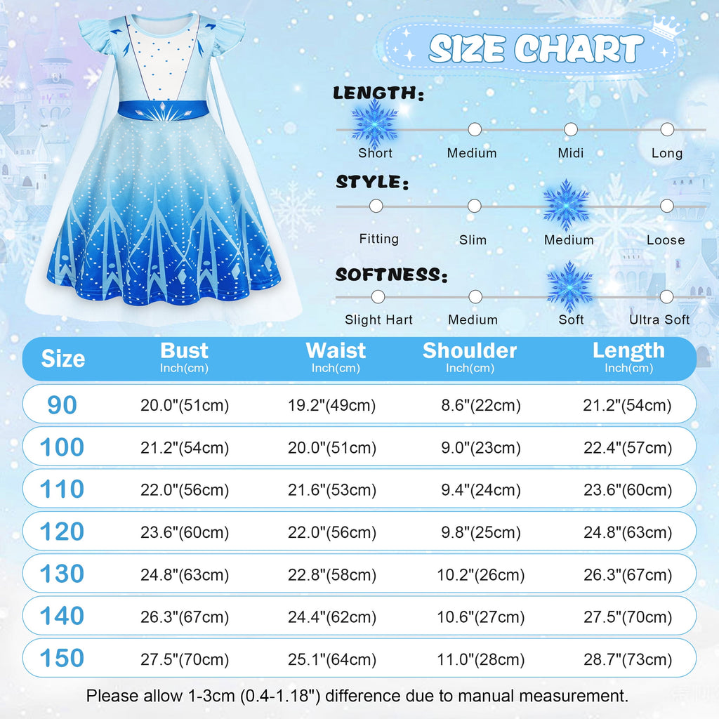 Benylion Girls Ice Princess Dress Halloween Cosplay Costumes With Tulle Cape Kids Birthday Party Dress up Outfit for 7-8 Years