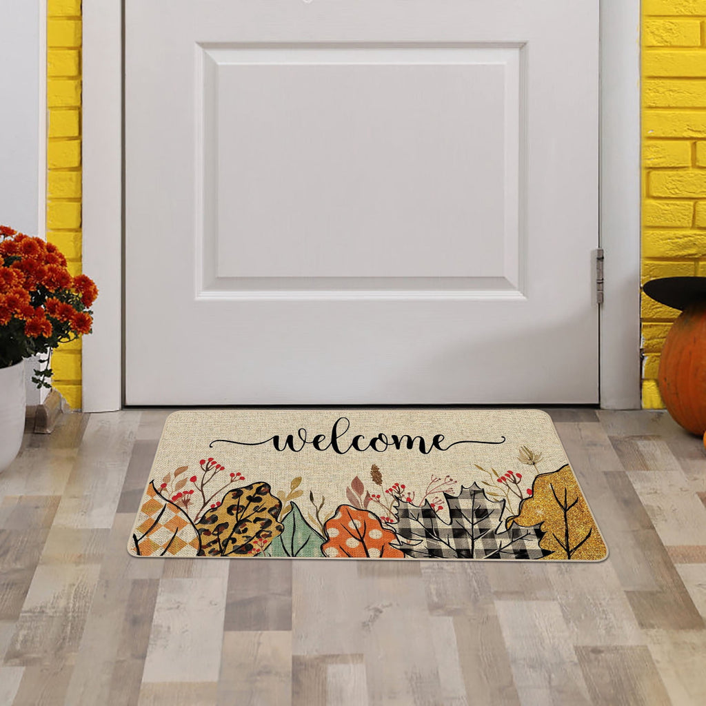 JOGZMZ Halloween Floor Mat Home Entrance Thanksgiving Pumpkin Thick Foot Mat Crystal Velvet Floor Mat