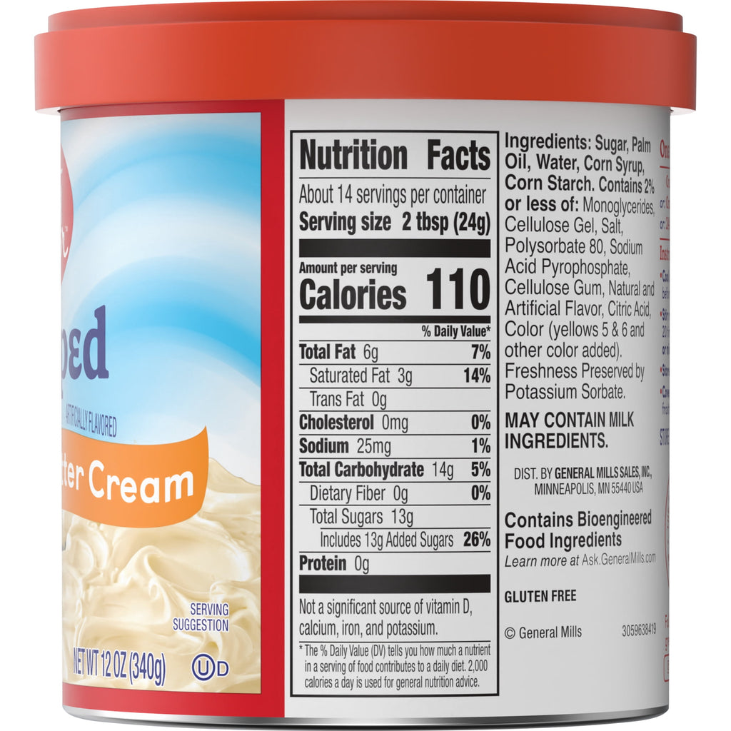 Betty Crocker Whipped Butter Cream Frosting, Gluten Free, 12 oz