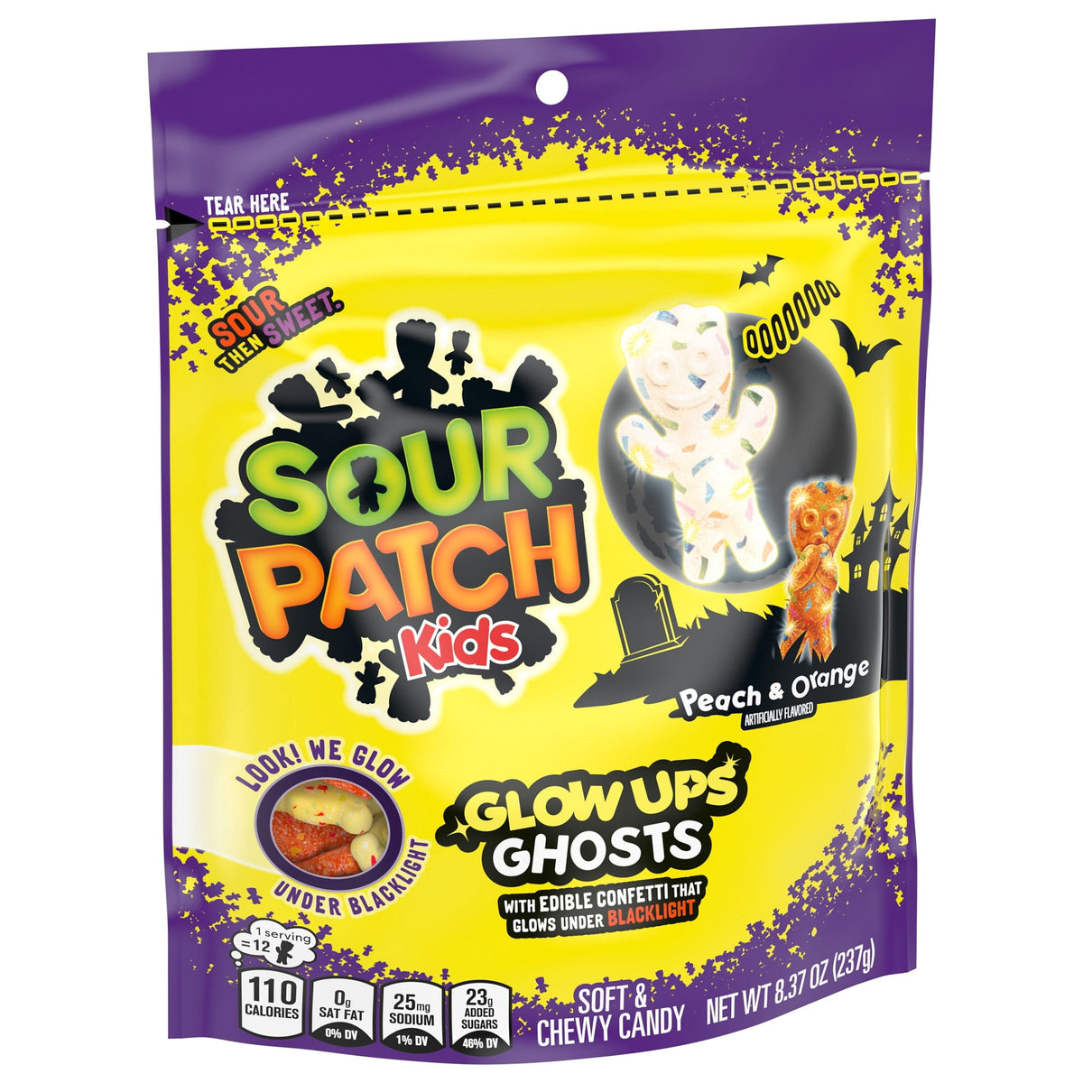 SOUR PATCH KIDS Glow Ups Ghosts Soft & Chewy Gummy Halloween Candy, 8.37 oz