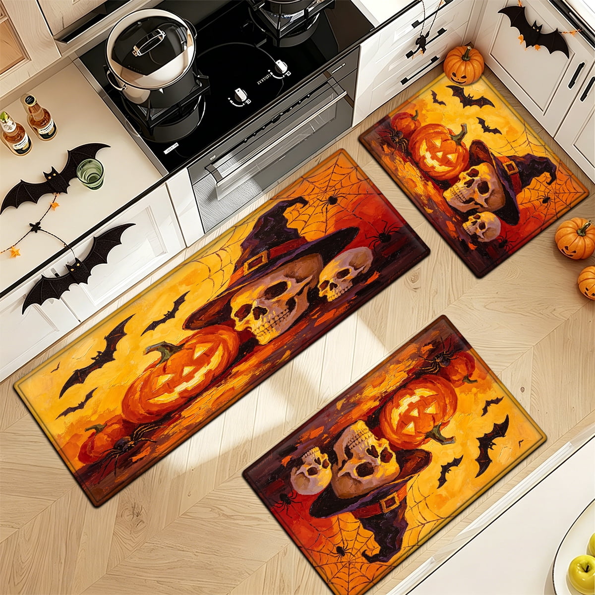 YIMEIS Halloween Pumpkin Lanterns 1Pc Flannel Mat and Kitchen Rugs,Soft Non-slip,Perfect for Home Bathroom