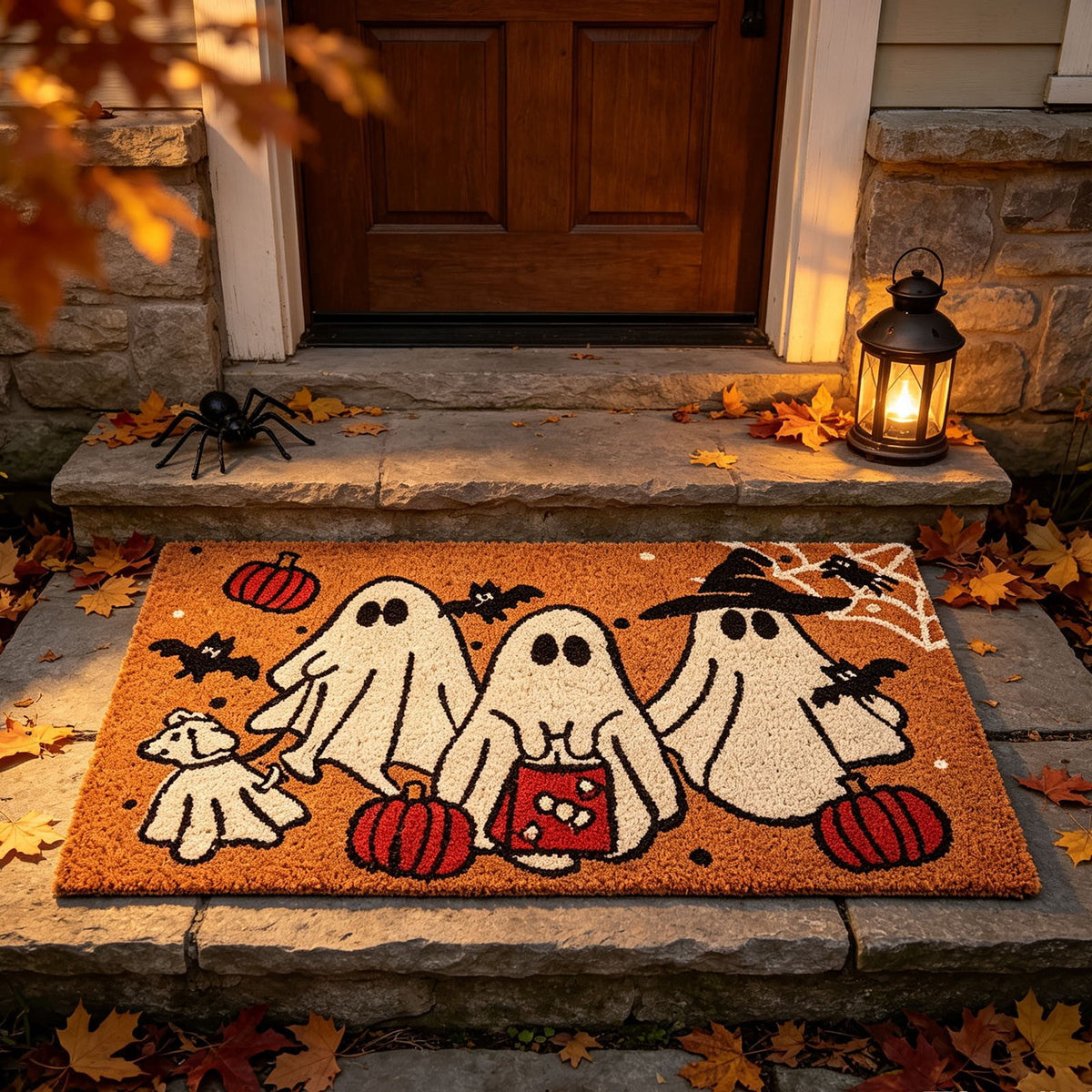 Halloween Doormat Vintage Retro Style Mat 23.6x15.7in Secure-Grip Absorbent Coir Look Entryway Rug for Front Porch Indoor Outdoor Decor by OVFUIZ