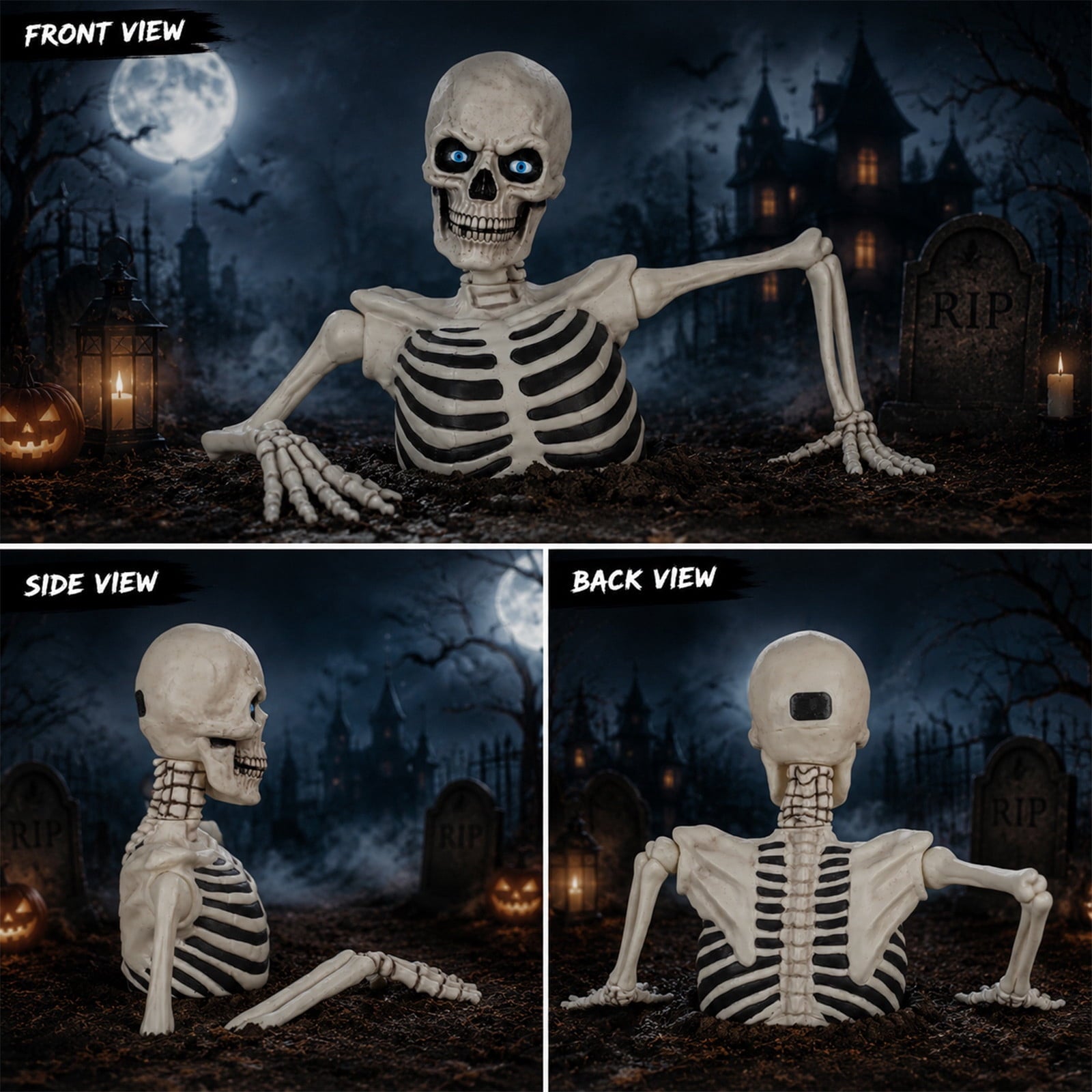 Clearance Halloween Giant Skeleton Decoration, Outdoor Yard Ground Breaking Skeleton Prop with LCD Animated Eyes and Adjustable Arms, Spooky Decor for Lawn Porch Patio