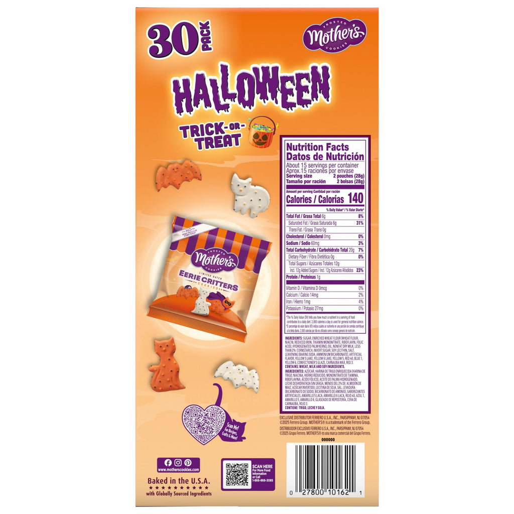 Mother's Eerie Critters, Halloween Snacks, Frosted Animal Cookies, 30 Pack, 0.5 oz Each