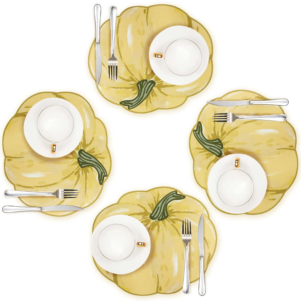 OVZME 4PCS Fall Placemats, Autumn Printed Pumpkin Place Mats for Kitchen Dining Table, Thanksgiving Harvest Halloween Holiday Decor Placemat, Water-Proof, Each 13" x 15", Dark Blue