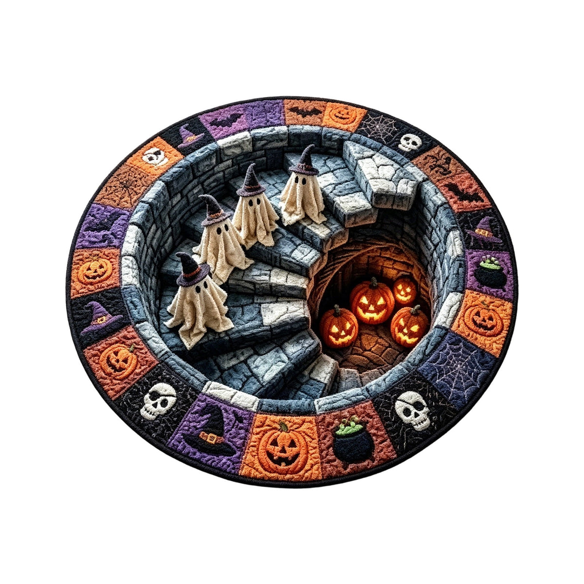 Halloween Round Rug Optical Ghost Pumpkin Mat 15.75in Diameter Polyester Skidproof & Soft for Entryway Bedroom Party by MPOISVA