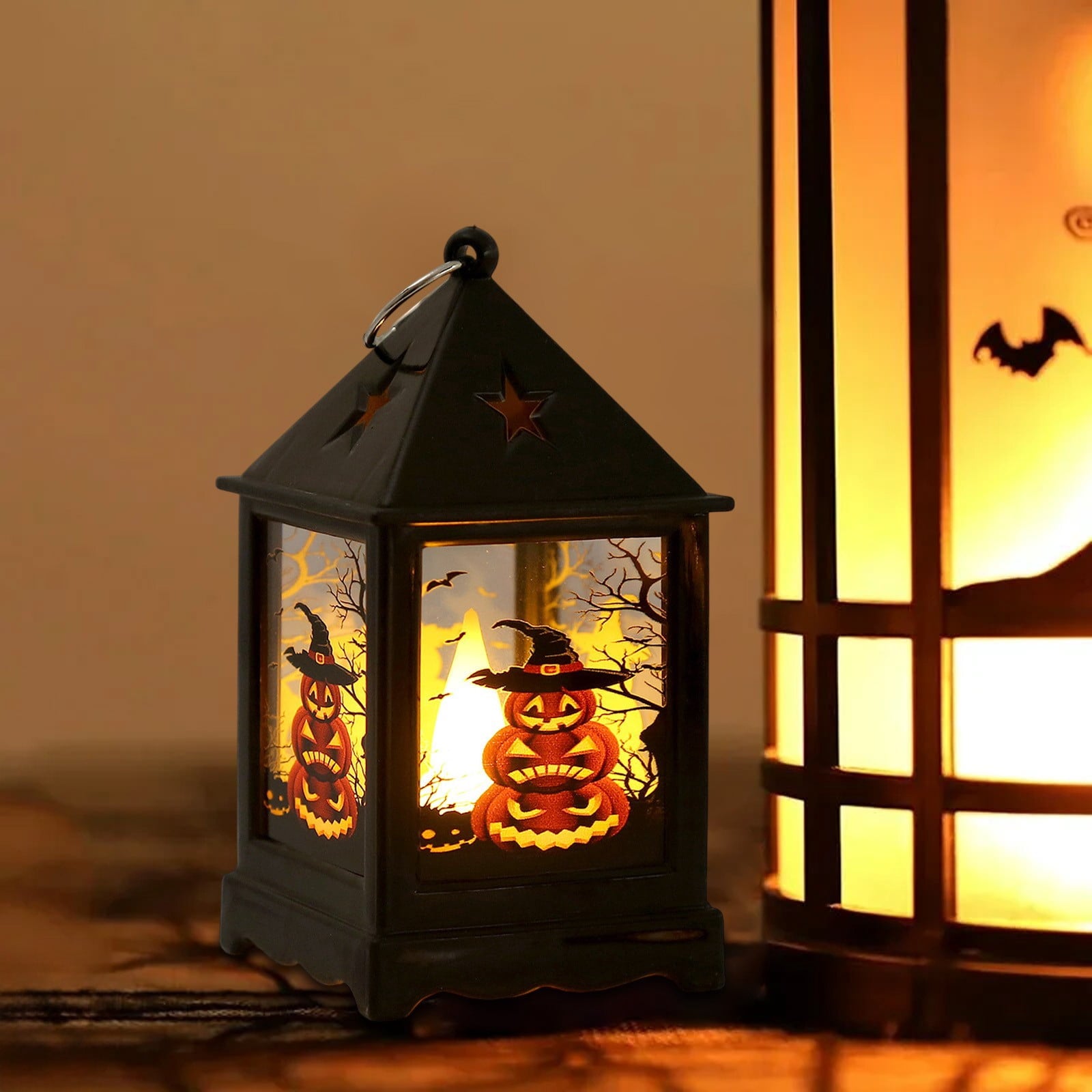 Halloween LED Lanterns with Spooky Skeleton, Owl, Bat, Castle & Flame Designs – Battery Operated Hanging Lights for Indoor/Outdoor Halloween Party Decor (C)