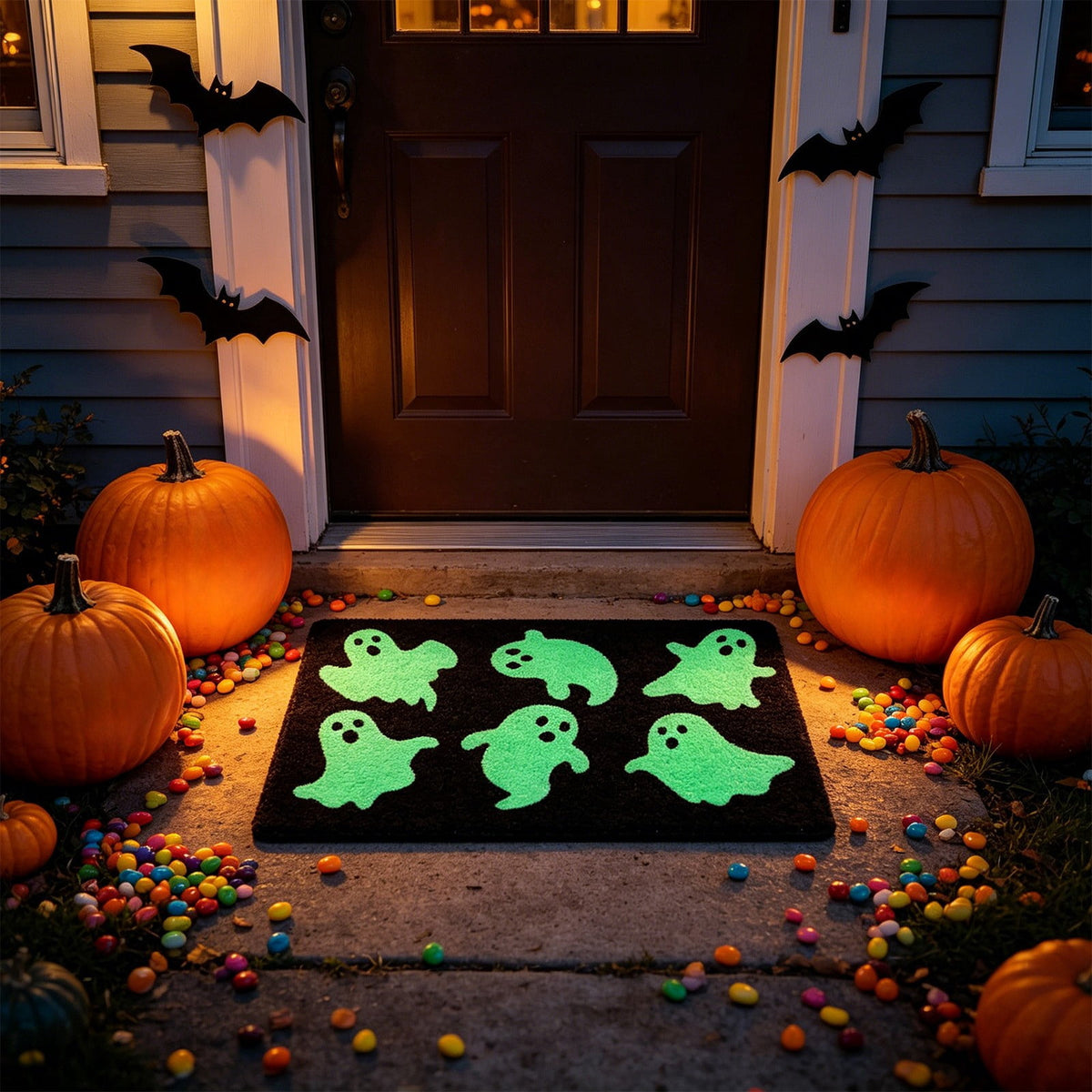 Halloween Doormat Ghost Bath Mat 23.6x15.7in Secure-Grip Absorbent Soft Faux Fur Rug for Bathroom Bedroom Living Room Decor by OVFUIZ