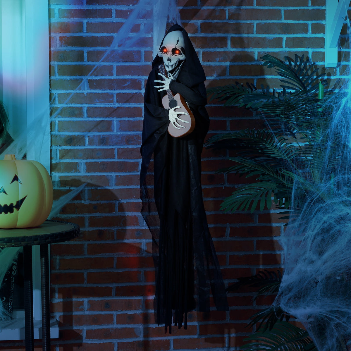 Outsunny 74" Life Size Outdoor Halloween Decorations Skeleton Witch, Animated Prop Animatronic Decor with Sound and Motion Activated, Light Up Eyes and Chest, Howling and Chain Sound
