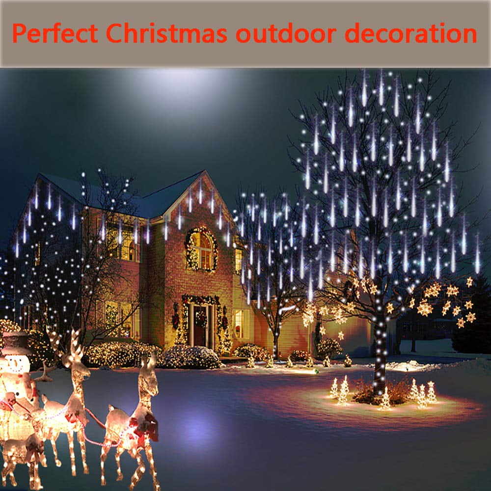 Kwaiffeo Christmas Lights, Meteor Shower Lights 12 inch Rain Falling Icicle Lights for Xmas Tree Halloween Decoration Wedding Party, Christmas Decorations Outdoor Yard, UL Plug Warm White