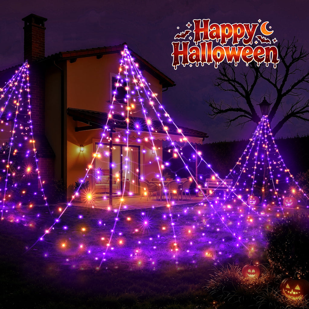 Scidweet Halloween Decorations Outdoor, 500 LED Halloween Giant Spider Web Lights for Garden Yard Porch Home Decor, Purple White