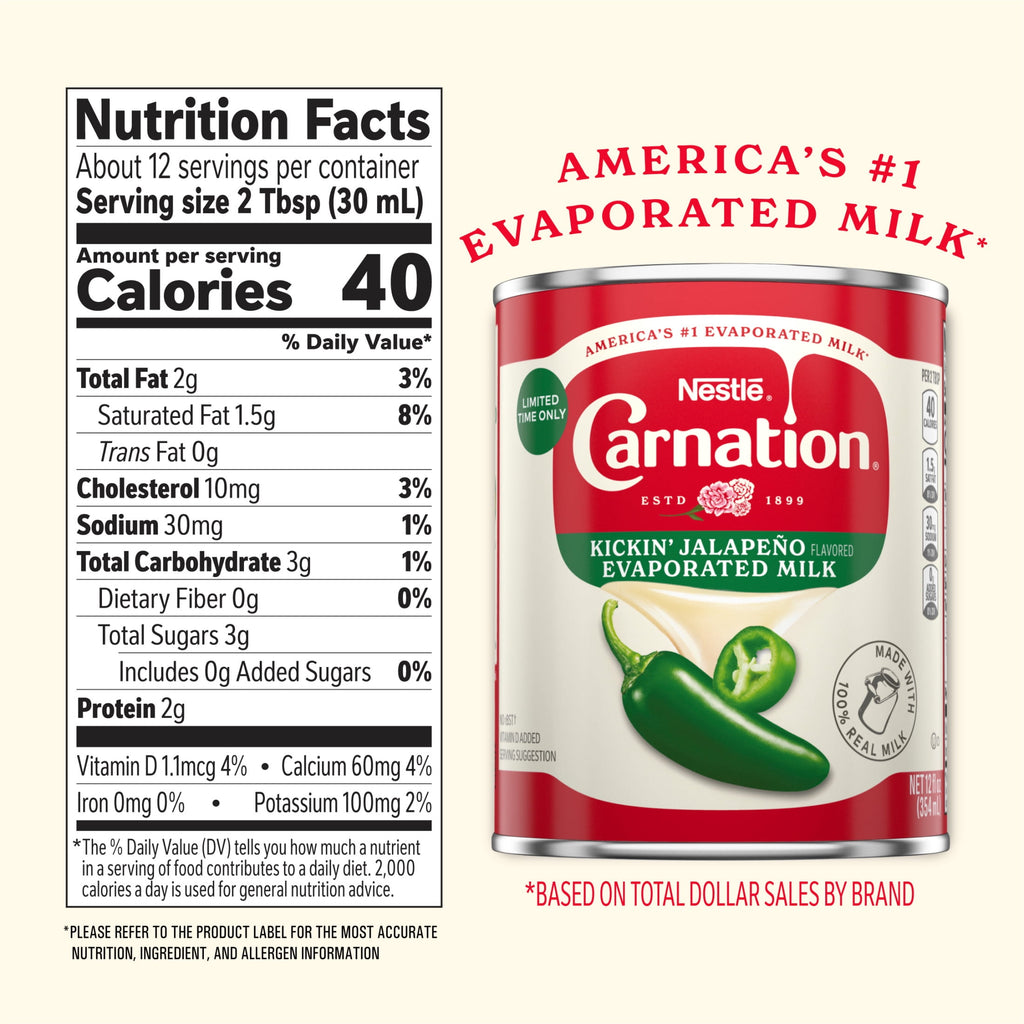 Nestle Carnation Kickin' Jalapeno Flavored Evaporated Milk for Macaroni and Cheese, Shelf Stable Milk, NET 12 fl oz (354 mL)