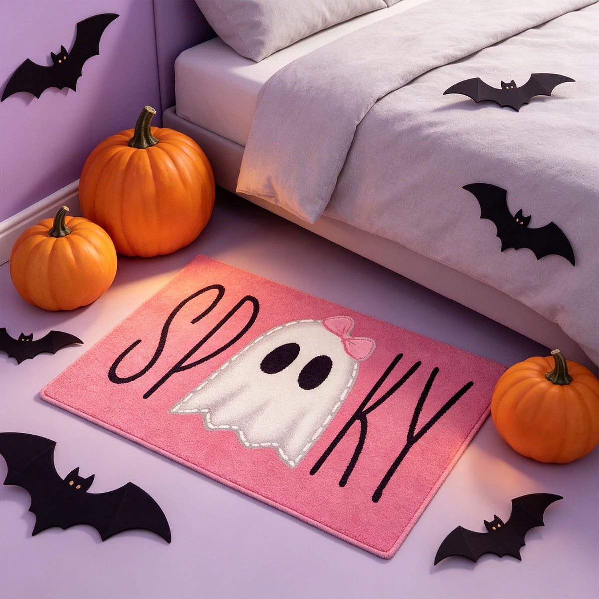 Halloween Doormat Ghost Bath Mat 23.6x15.7in Secure-Grip Absorbent Soft Faux Fur Rug for Bathroom Bedroom Living Room Decor by OVFUIZ