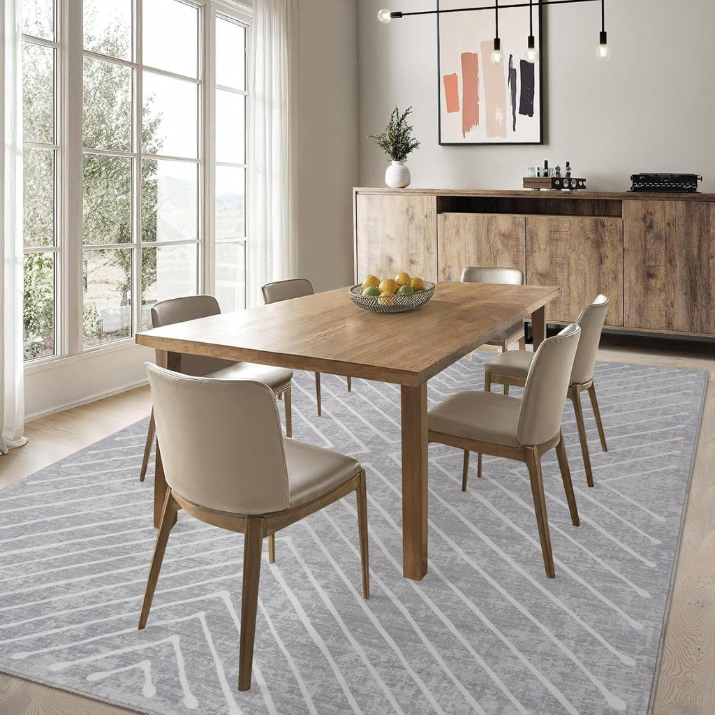 Washable Rug 10x13 Area Rug for Bedroom Modern Living Room Rug Non Slip Striped Large Area Rug Soft Non Shedding Throw Rugs Stain Resistant Carpet for Dining Room Nursery Navy 10'x13'