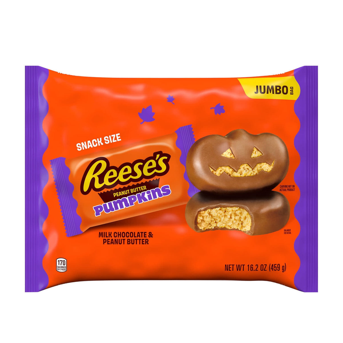 (2 pack) REESE'S Milk Chocolate Snack Size Peanut Butter Pumpkins, Halloween Candy Jumbo Bag, 16.2 oz