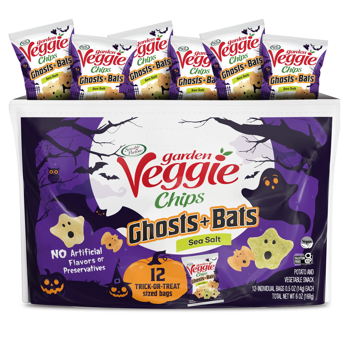 Sensible Portions Garden Veggie Ghosts & Bats Sea Salt Snack Chips Multipack, 0.5 oz (12 Count)