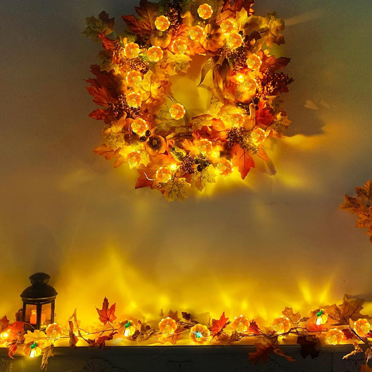 Halloween Fall Decorations, 1 Pack 3D Halloween Lights Total 10Ft 10/20/30LED Warm White Pumpkin String Lights Battery Operated Orange Lights for Halloween Decorations Party Indoor, 1/2/3 Meters