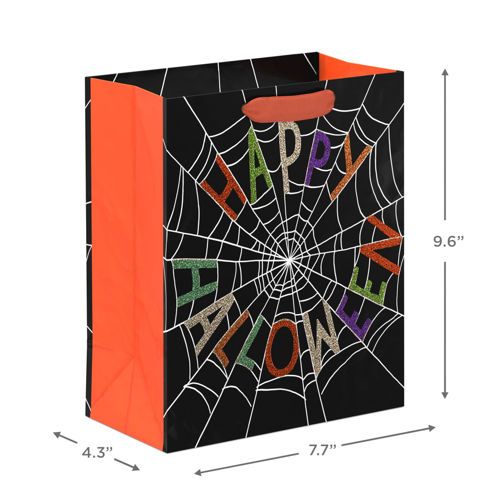 Hallmark Medium Halloween Gift Bag (Glittery Spiderweb on Black), 1 Count