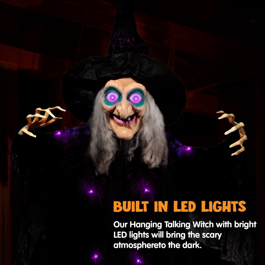 Joyfy 47" Halloween Decorations Outdoor,Life Size Animated Witch Scary Decorations Halloween Motion Activated Witch with LED Eyes & Sound,Haunted House Decor