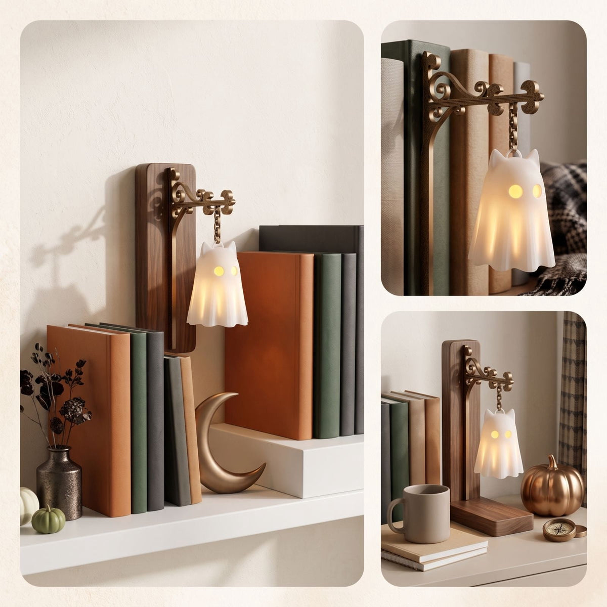 Nkmbld Halloween Bookshelf Lamp, Vintage Library Lantern Decorative Bookshelf Lighting, Hanging Ghost Lantern Book Shelf Light, Halloween Decorations Indoor