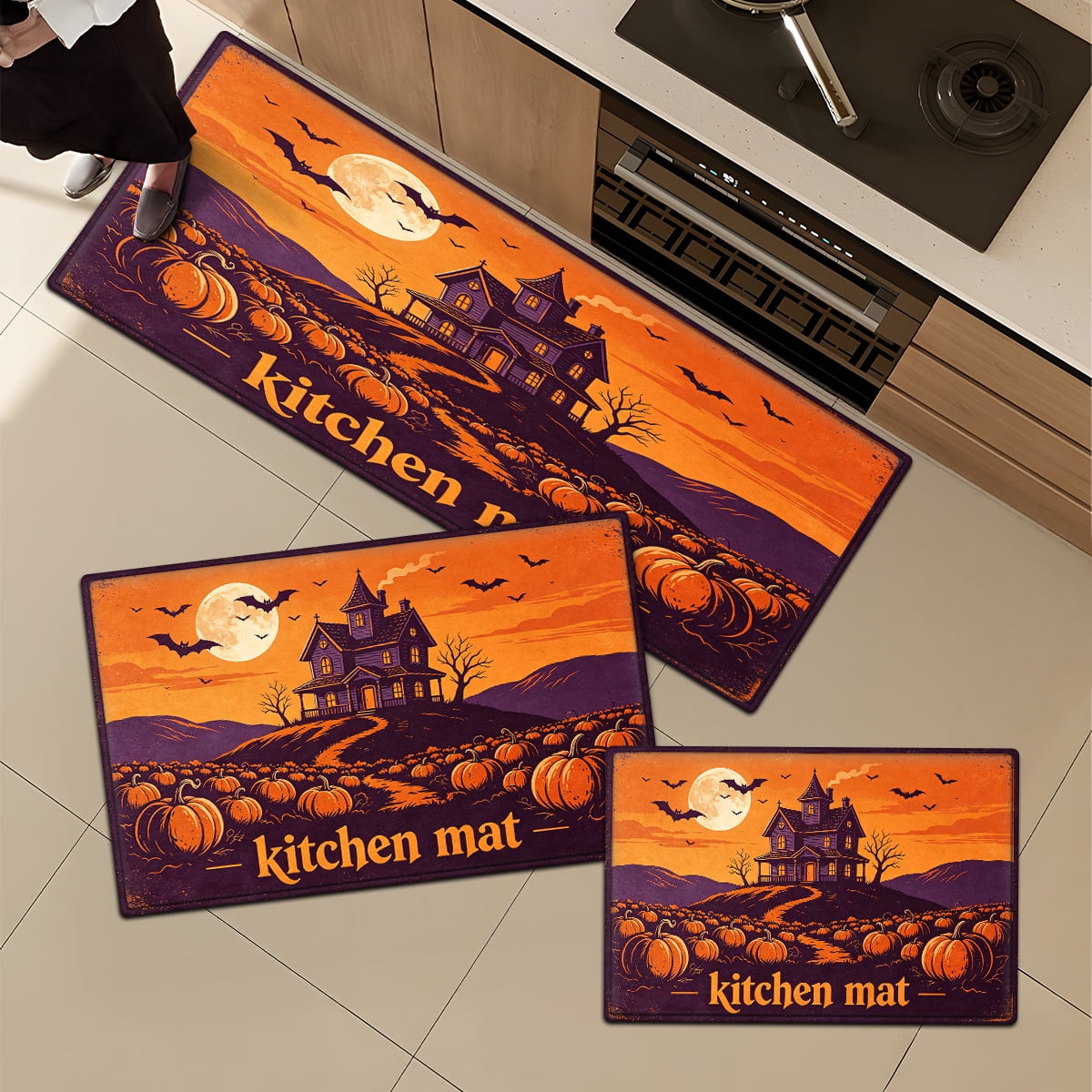 CCTFS Halloween Pumpkin Bat Candy 1Pc Flannel Mat and Kitchen Rugs,Soft Non-slip,Perfect for Home Bathroom