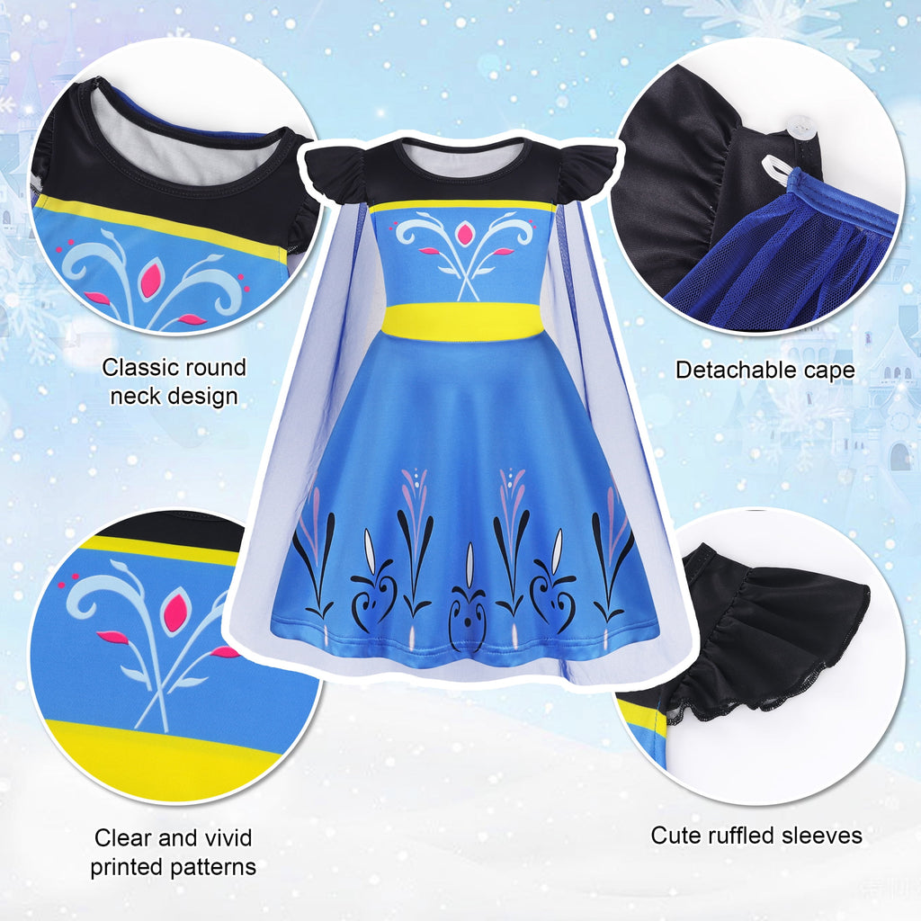 Benylion Girls Ice Princess Dress Halloween Cosplay Costumes With Tulle Cape Kids Birthday Party Dress up Outfit for 7-8 Years