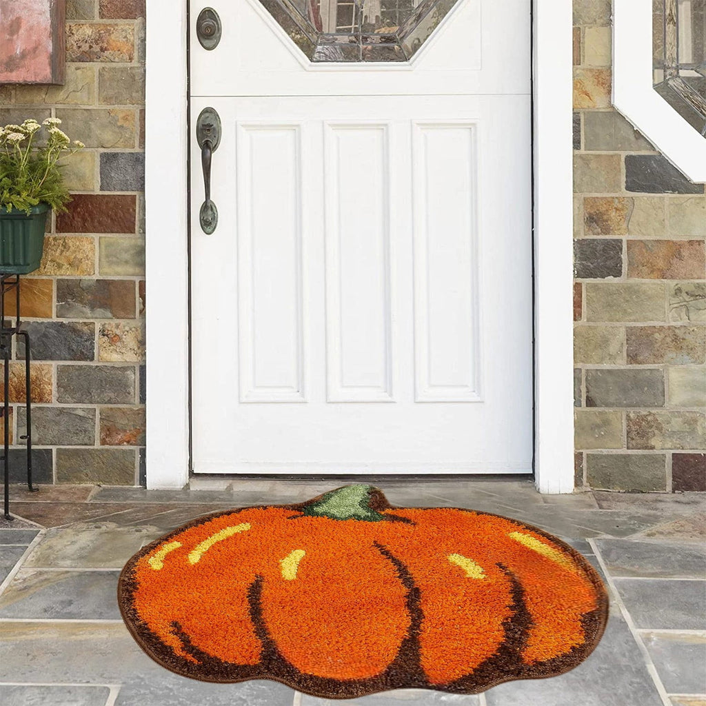 yulier Fall Pumpkin Bathroom Rug, Pumpkin Shape Bath Mat, Non-Slip Soft Kitchen Mat Doormat Orange Floor Mat Fall Decor, 24x16 Inch