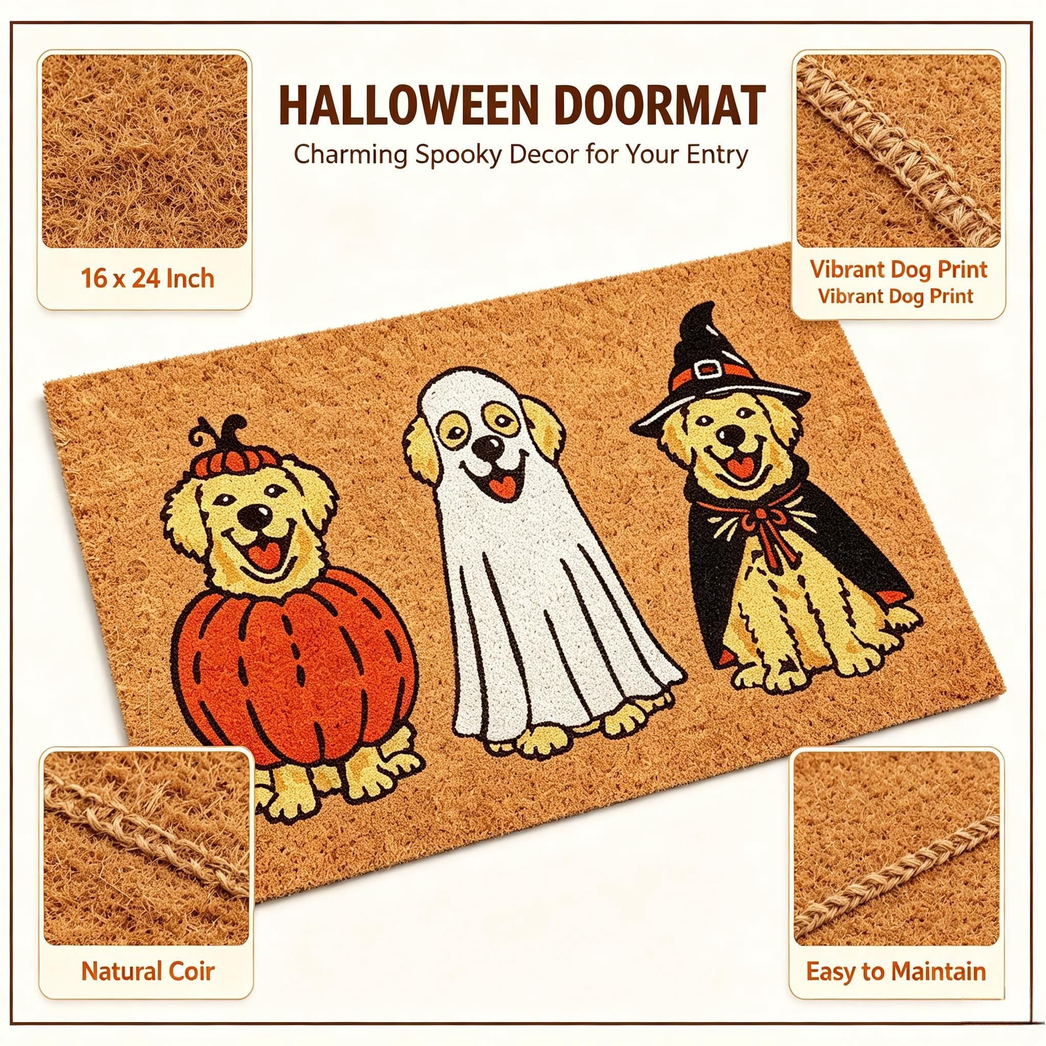 Clearance Halloween Multicolor Scallop Boo Outdoor Coir Doormat, 48" x 30" Large Halloween Bath Rug, Halloween Decoration Outdoor Indoor, Gift for Women Men