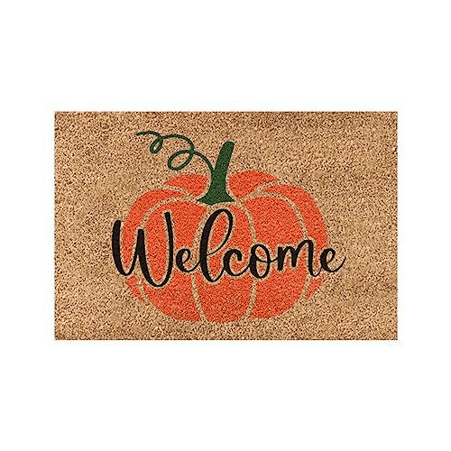 Jinswick Pumpkin Welcome Doormat Fall Indoor Outdoor Entrance Home Front Porch Rugs Halloween Housewarming Greetings Gift Decoration Supplies 20 x 32 Inches