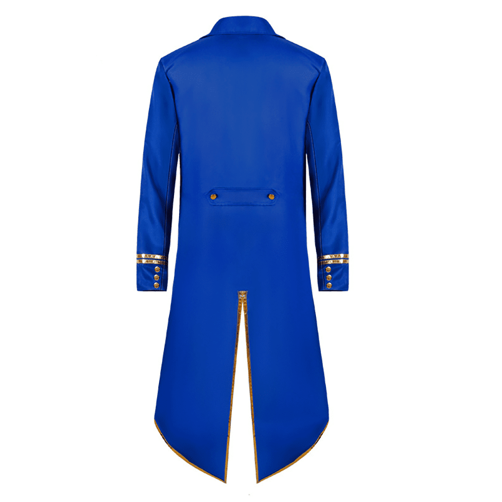 IBTOM CASTLE Men's Steampunk Vintage Tailcoat Jacket Gothic Medieval Victorian Frock Button Down Swallow Coat Uniform L Blue & Gold