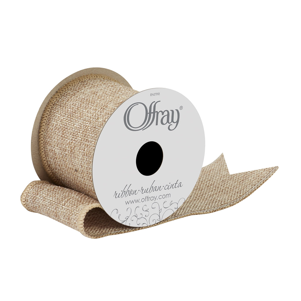 (2 pack) Offray Ribbon, Natural 2 1/2 inch Woven Burlap Woven Ribbon, 9 feet