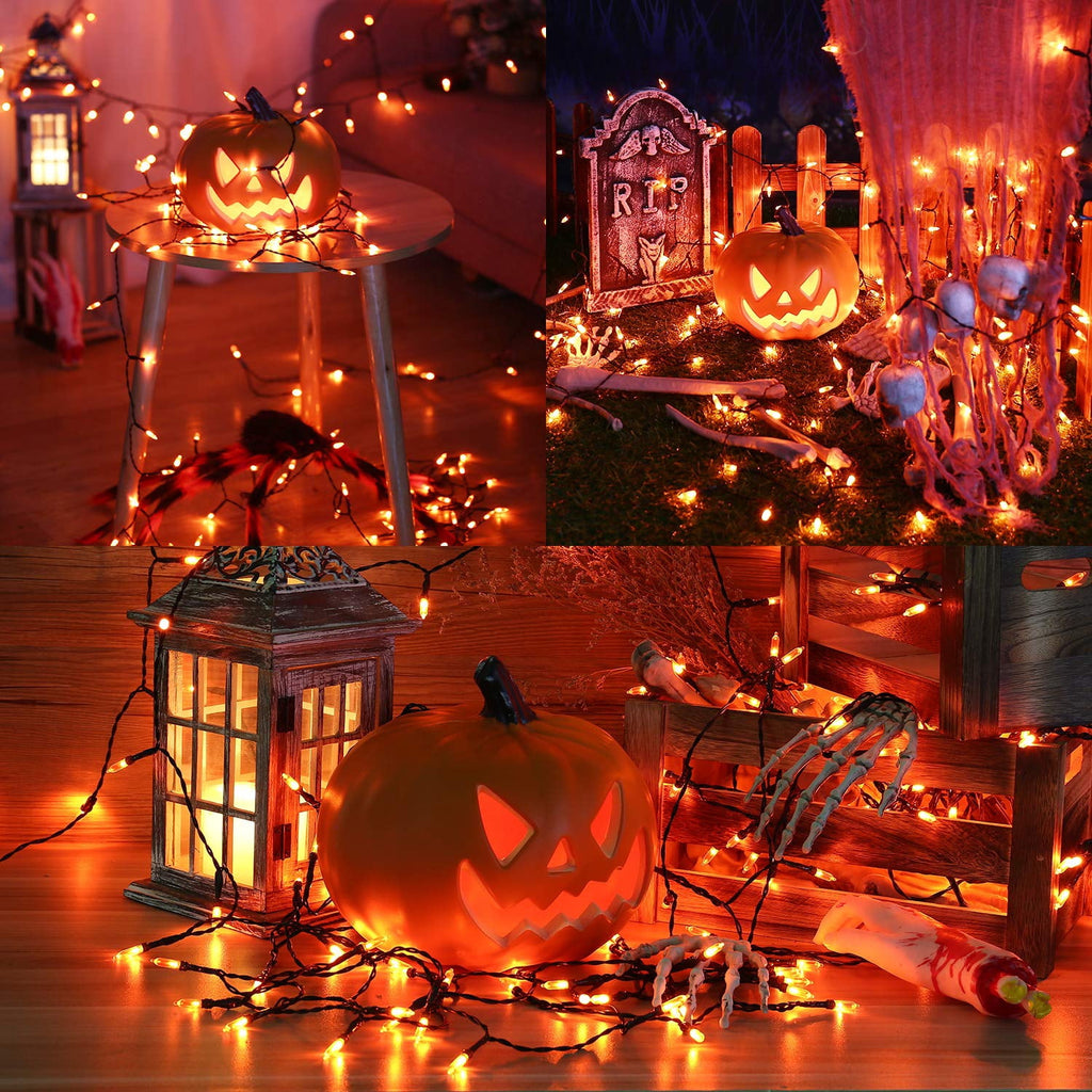 TETOU Halloween Lights, 33ft 100 LED Battery Halloween Lights, 8 Modes String Lights with Timer, Indoor Outdoor Waterproof mini Lights String for Halloween Bedroom Patio Decor - Orange & Purple