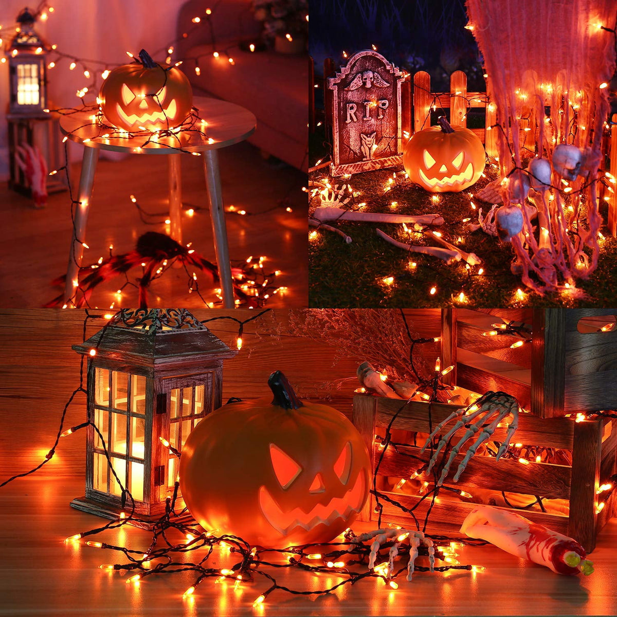 TETOU Halloween Lights, 33ft 100 LED Battery Halloween Lights, 8 Modes String Lights with Timer, Indoor Outdoor Waterproof mini Lights String for Halloween Bedroom Patio Decor - Orange & Purple