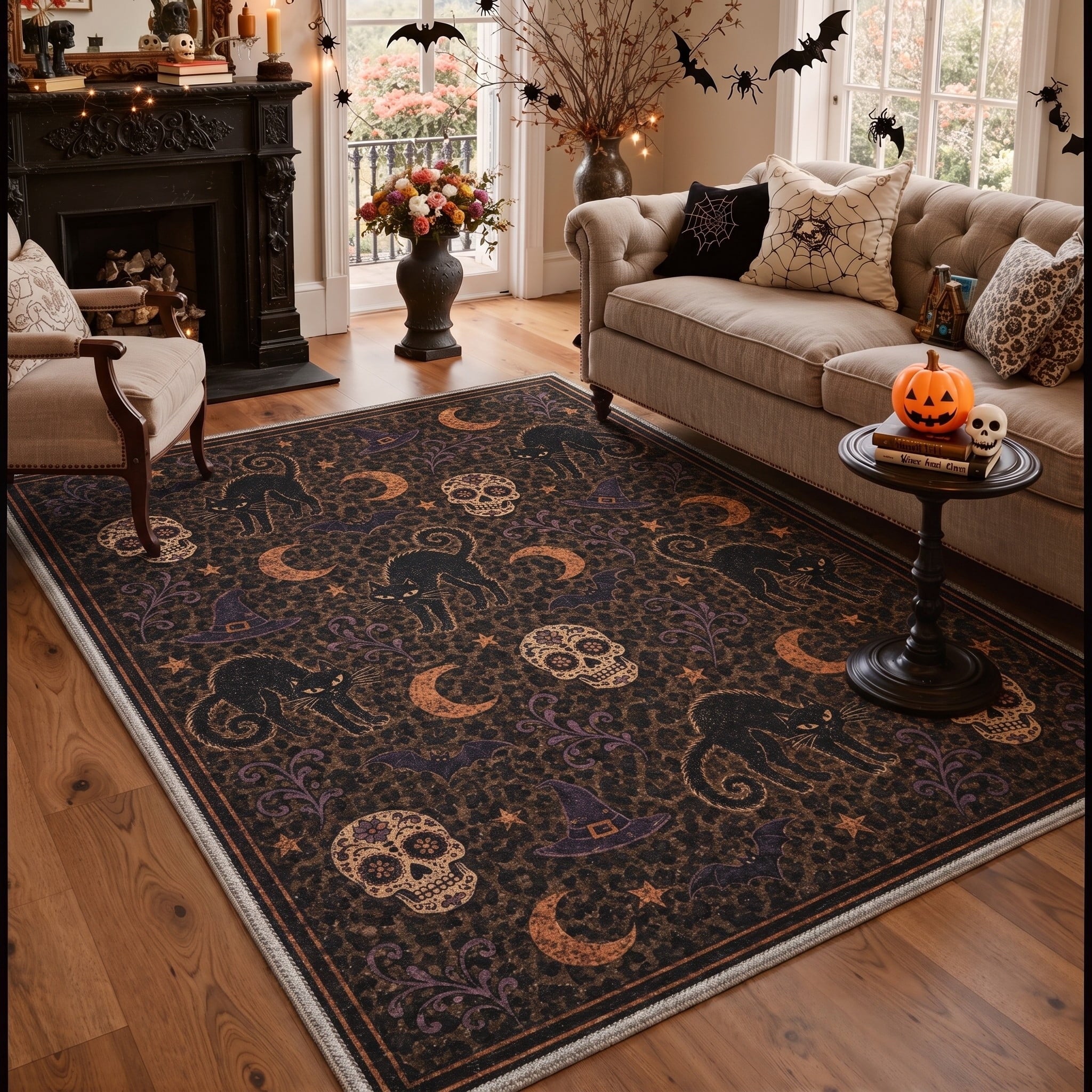 GENIMO 2'x3' Halloween Doormat, Washable Non Slip Soft Vintage Witch Outdoor Door Mat for Front Door Covered Porch Patio Entryway, Burnt Amber