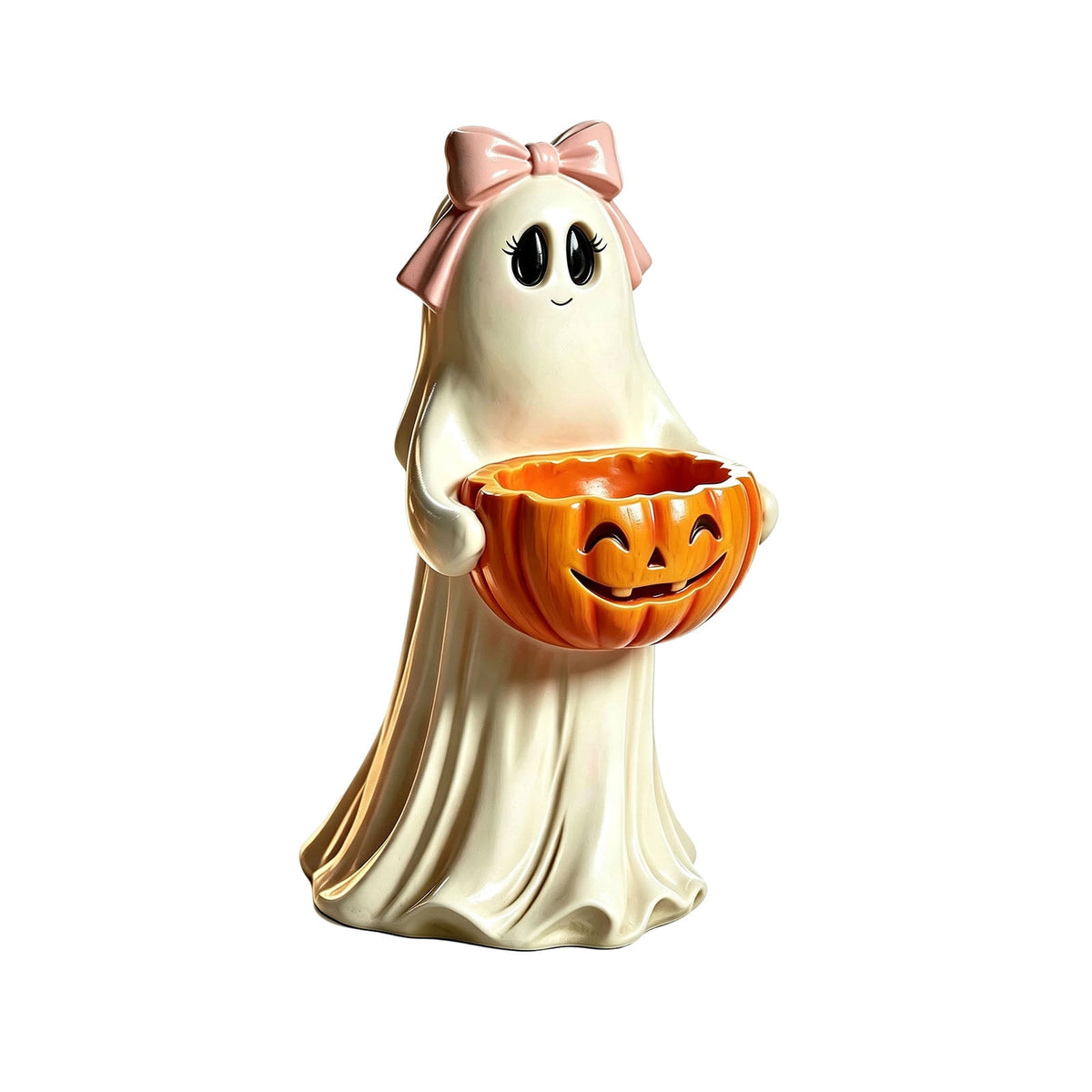 Diceymbol Halloween Pumpkin Snack Bowl Stand Collapsible Broomstick Candy Tray for Cupcakes & Desserts, Resin Serving Platter with Ceramic Pumpkin Bowls