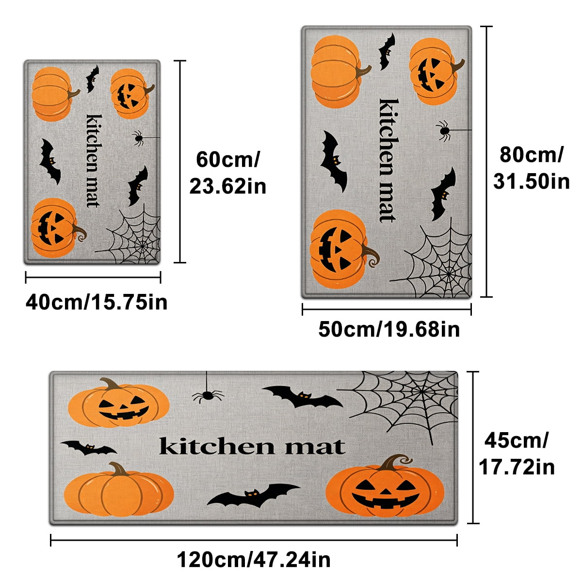 YIMEIS Halloween Pumpkin Lanterns 3Pcs Flannel Mat and Kitchen Rugs Set,Soft Non-slip,Perfect for Home Bathroom