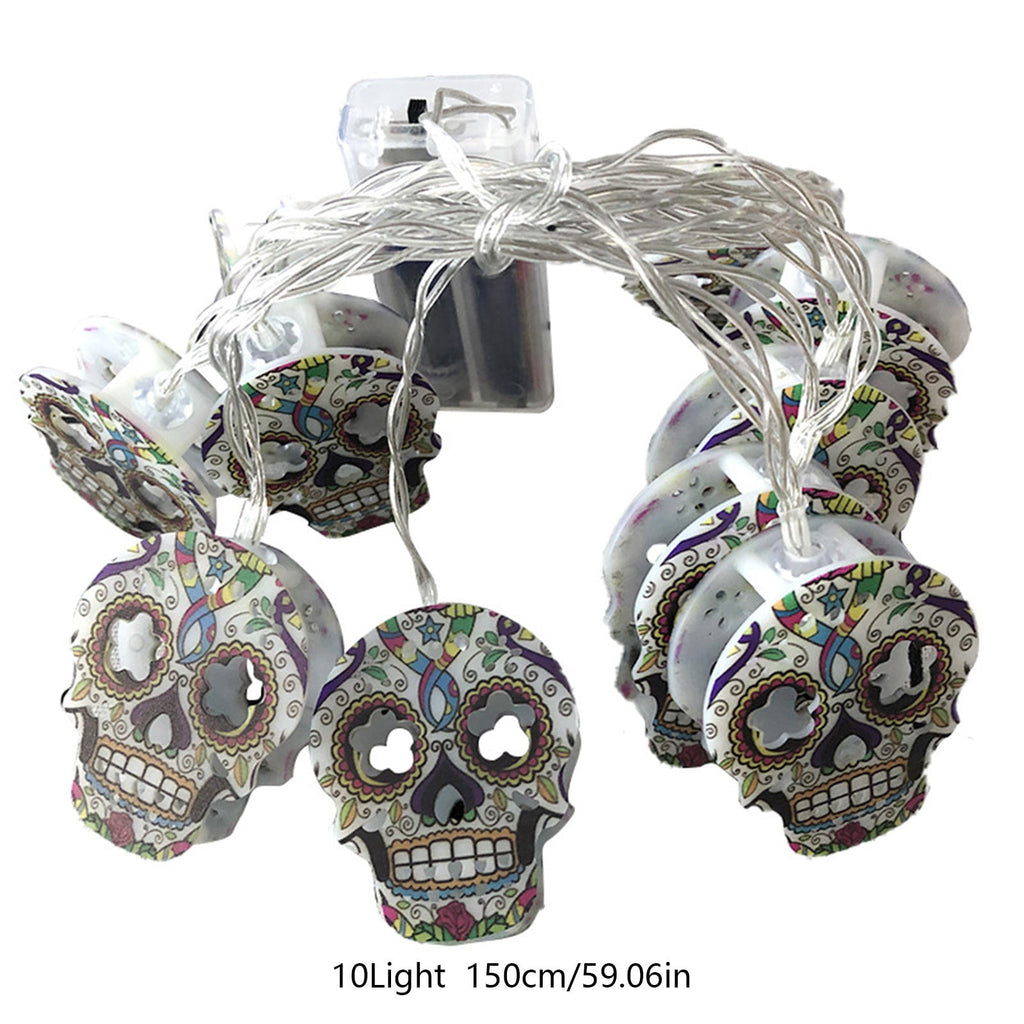 Btomtd 59.05 inch Skull String Light Luminous Halloween Decoration Prop for Horror Scene Layout Hanging Pendant Bar Party LED Decorative Light, Multicolor