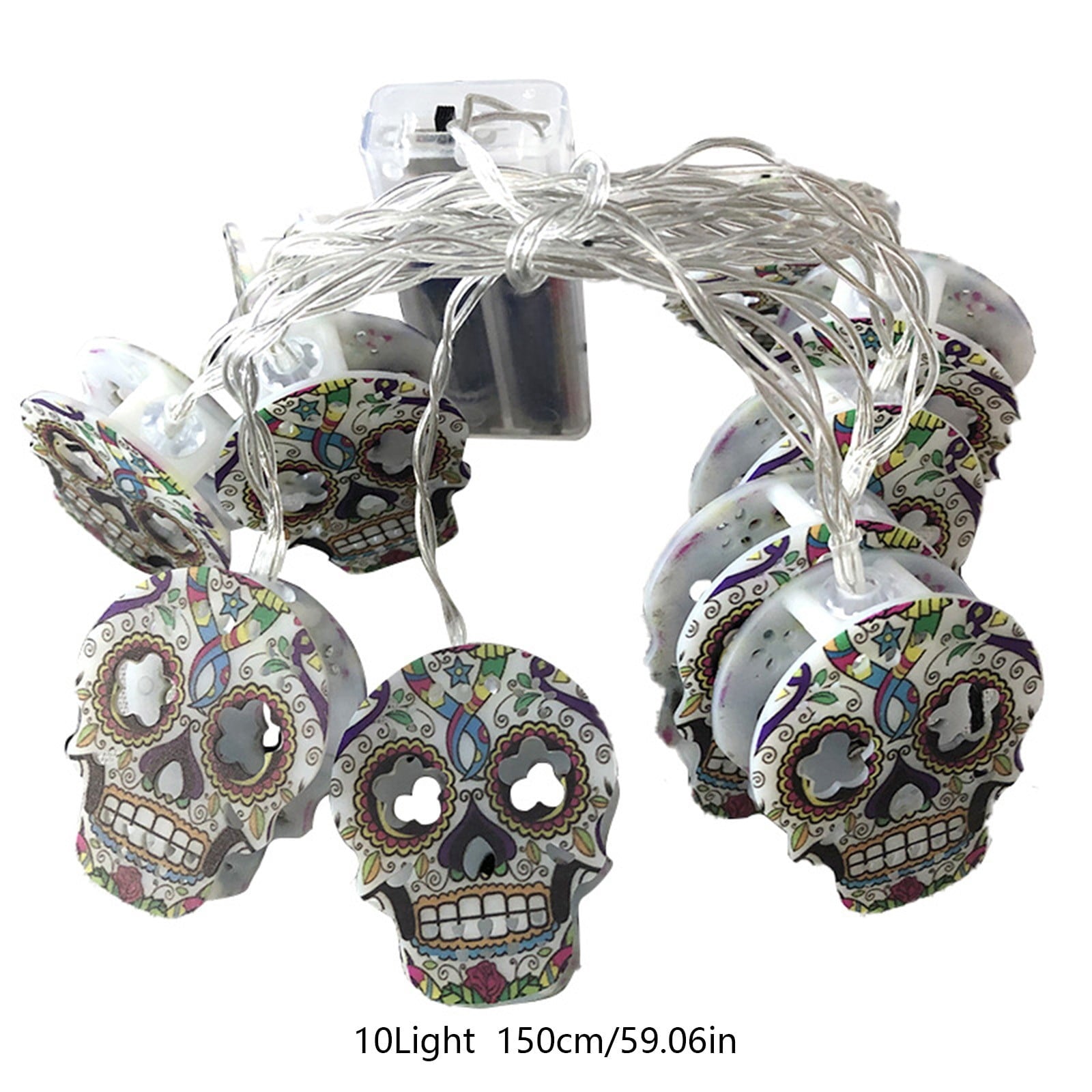 Btomtd 59.05 inch Skull String Light Luminous Halloween Decoration Prop for Horror Scene Layout Hanging Pendant Bar Party LED Decorative Light, Multicolor